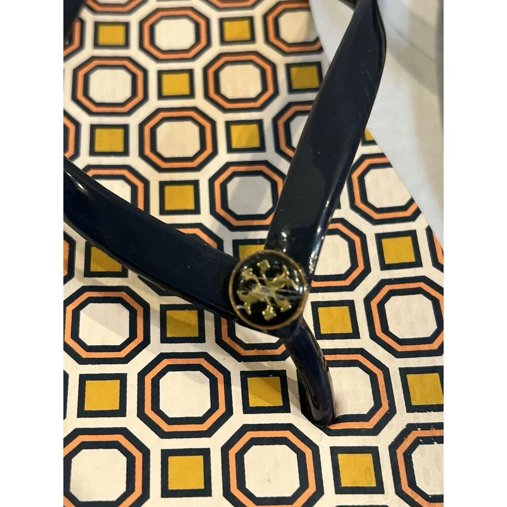 Tory Burch Flip Flops Slippers Womens Size 7.5-8 Geometric Pattern Slip On